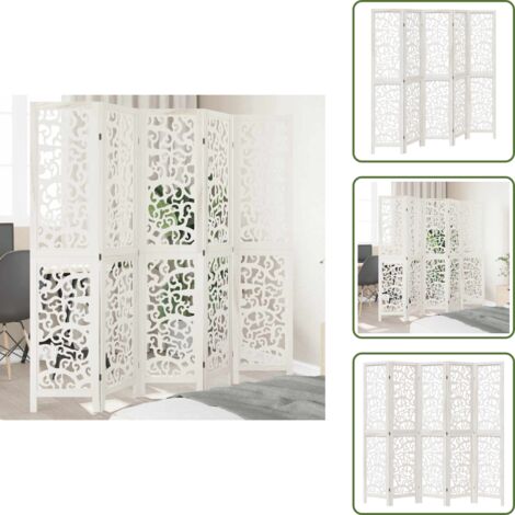 Biombo decorativo - vidaXL Biombo separador de 5 paneles madera maciza Paulownia blanco - Panel de madera