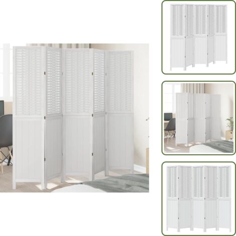 Biombo decorativo - vidaXL Biombo separador de 5 paneles madera maciza Paulownia blanco - Panel divisor