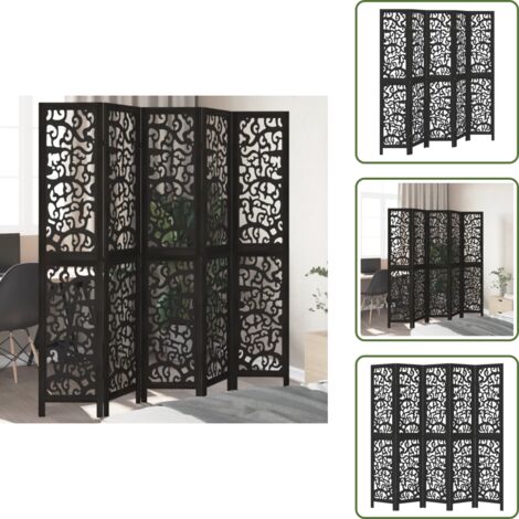 Biombo decorativo - vidaXL Biombo separador de 5 paneles madera maciza Paulownia negro - Panel de madera