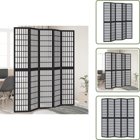 Biombo decorativo - vidaXL Biombo separador de 5 paneles madera maciza Paulownia negro - Partición interior