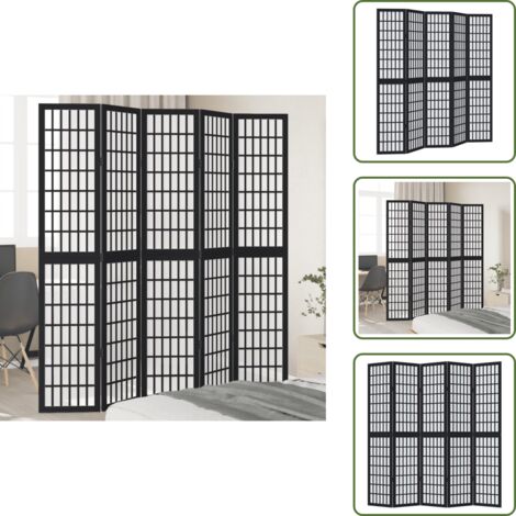 Biombo decorativo - vidaXL Biombo separador de 5 paneles madera maciza Paulownia negro - Partición interior