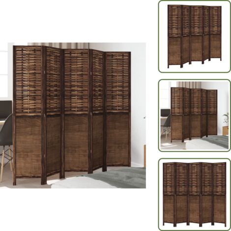 Biombo decorativo - vidaXL Biombo separador de 5 paneles madera paulownia marrón oscuro - Panel de madera