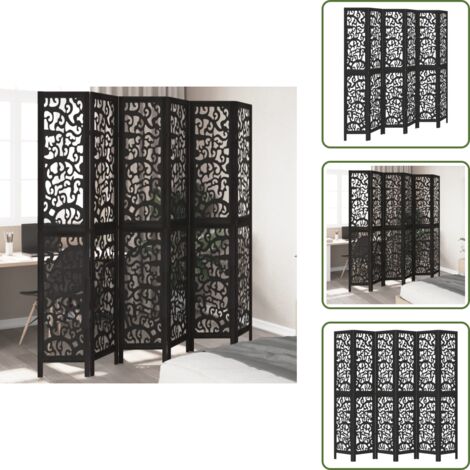 Biombo decorativo - vidaXL Biombo separador de 6 paneles madera maciza Paulownia negro - Panel de madera
