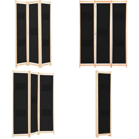 Biombo divisor 3 paneles de tela negro 120x170x4 cm - Biombo de tela - Separador de habitación