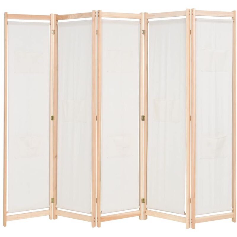 

Biombo divisor 5 paneles de tela crema 200x170x4 cm