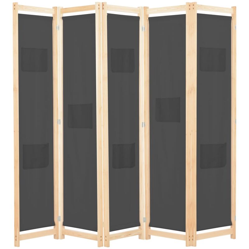 

Biombo divisor 5 paneles de tela gris 200x170x4 cm - Gris