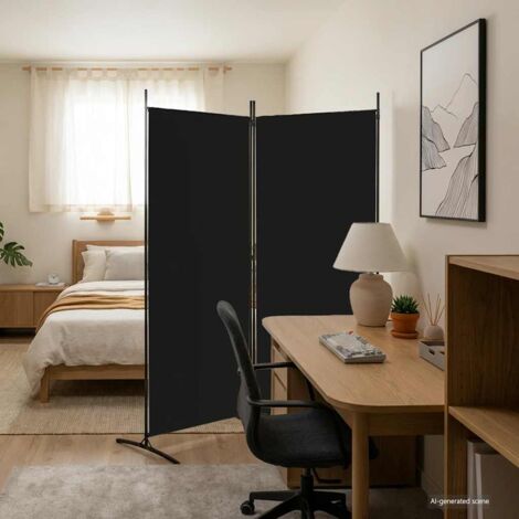 Biombo divisor de 2 paneles de tela negro 175x180 cm