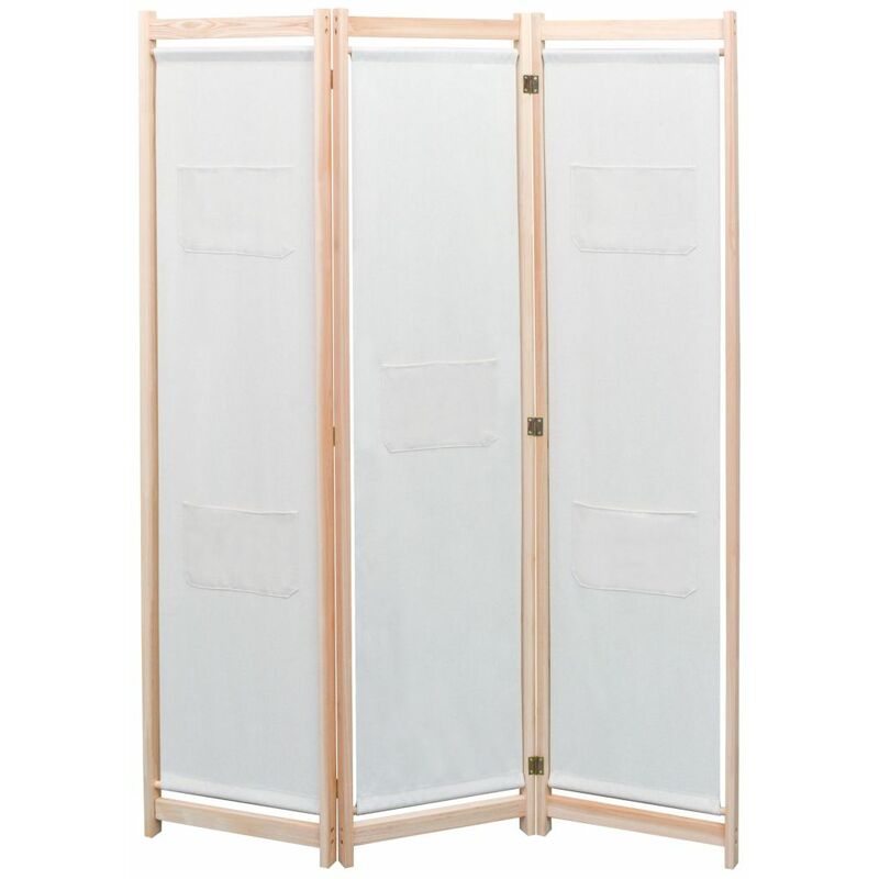 

Biombo divisor de 3 paneles de tela color crema 120x170x4 cm