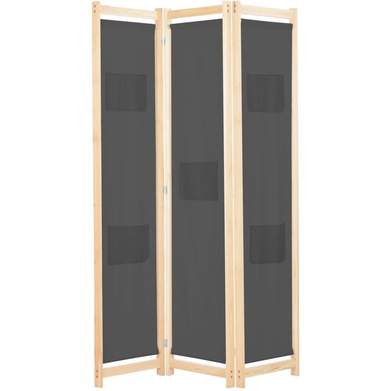 

Biombo divisor de 3 paneles de tela gris 120x170x4 cm
