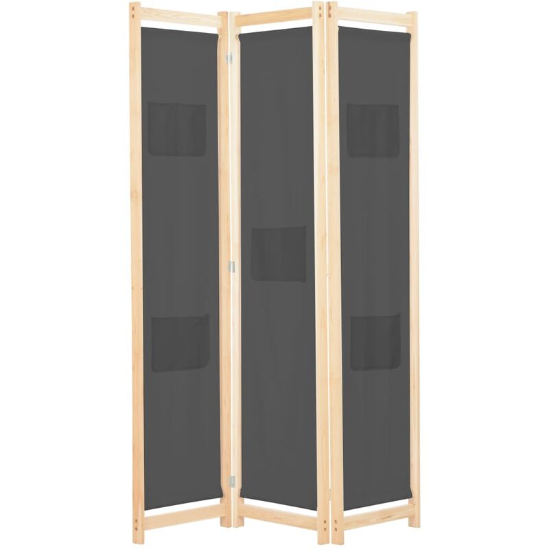 

Biombo divisor de 3 paneles de tela gris 120x170x4 cm