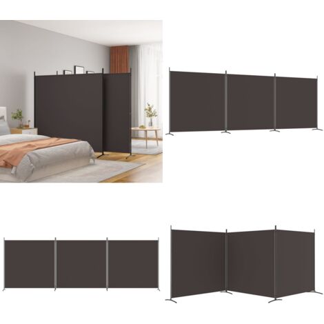 Biombo divisor de 3 paneles de tela marrón 525x180 cm - Biombo marrón - Biombo plegable