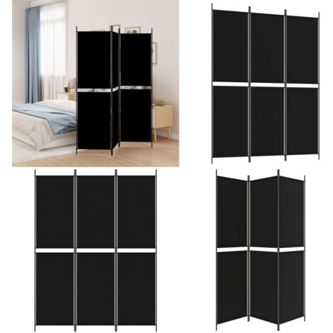 Biombo divisor de 3 paneles de tela negro 150x200 cm - Biombo negro - Biombo de tela