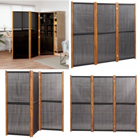 Biombo divisor de 3 paneles negro 210x180 cm - Biombo negro - Biombo de acacia