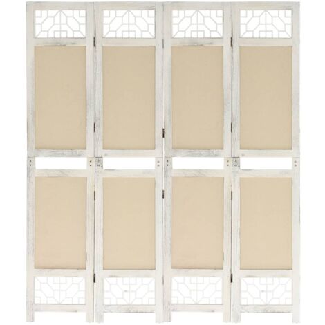 Biombo divisor de 4 paneles de tela color crema 140x165 cm vidaXL