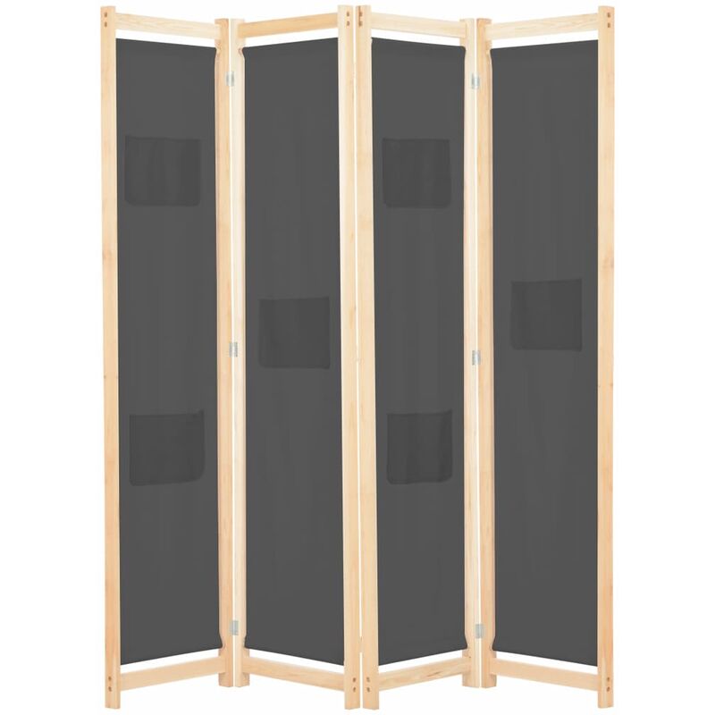 

Biombo divisor de 4 paneles de tela gris 160x170x4 cm