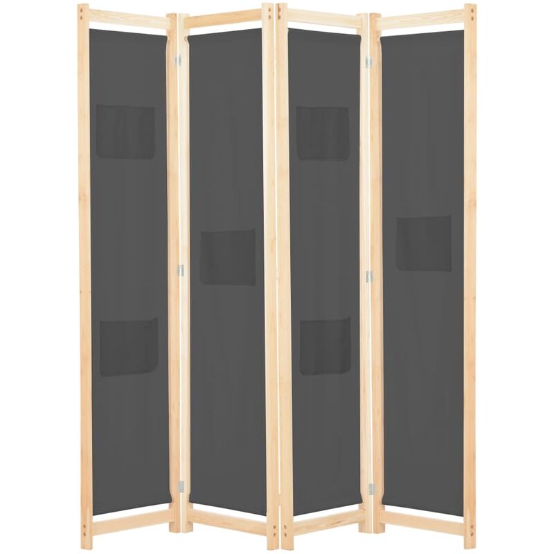 

Biombo divisor de 4 paneles de tela gris 160x170x4 cm - Gris
