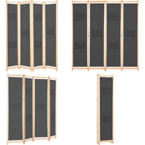 Biombo divisor de 4 paneles de tela gris 160x170x4 cm - Biombo de tela - Separador de habitación