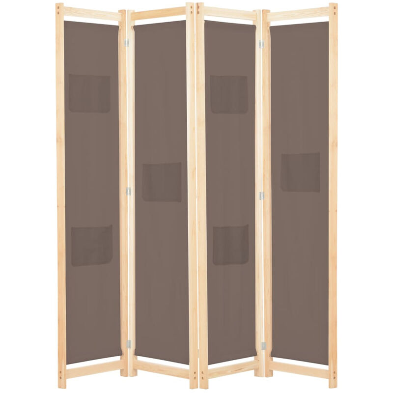 

Biombo divisor de 4 paneles de tela marron 160x170x4 cm