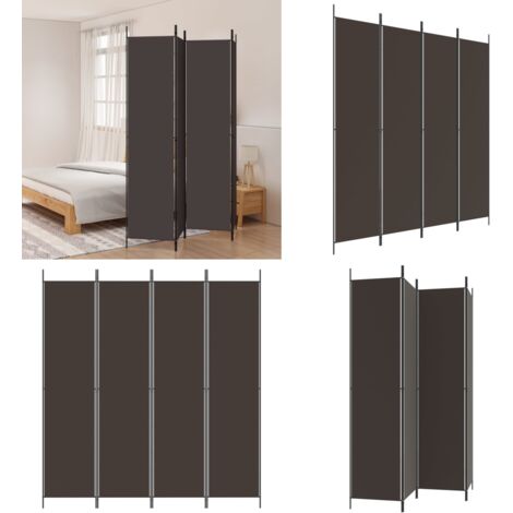 Biombo divisor de 4 paneles de tela marrón 200x220 cm - División de ambientes - Tela