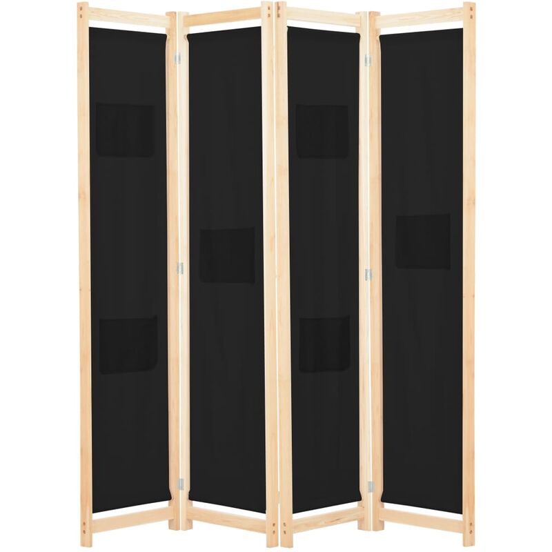 

Biombo divisor de 4 paneles de tela negro 160x170x4 cm