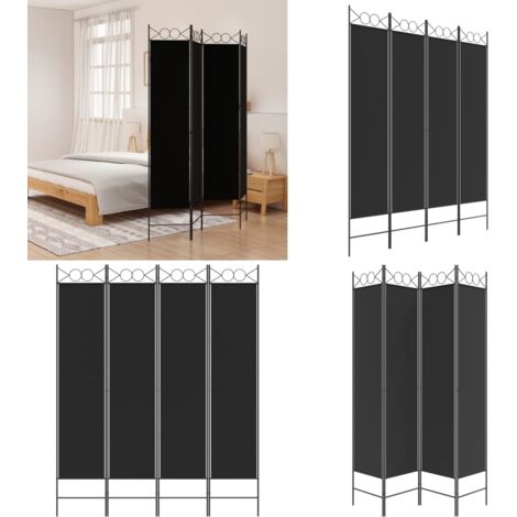 Biombo divisor de 4 paneles de tela negro 160x200 cm - División de ambientes - Tela divisora