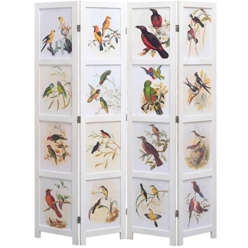 

Biombo divisor de 4 paneles pájaros blanco 140x165 cm - Blanco - Vidaxl