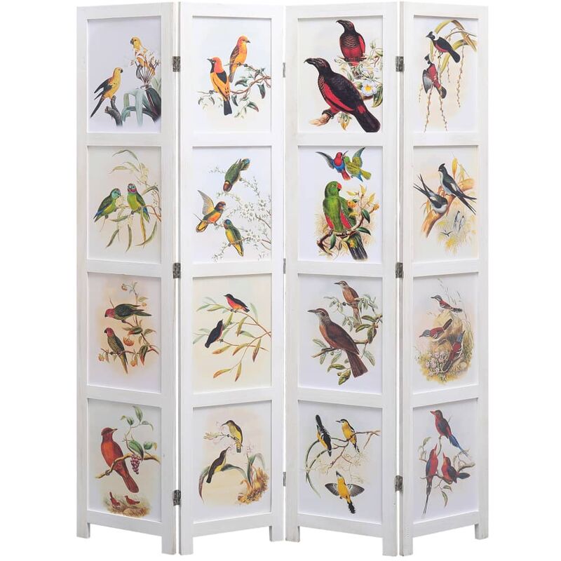 

Biombo divisor de 4 paneles pájaros blanco 140x165 cm - Blanco