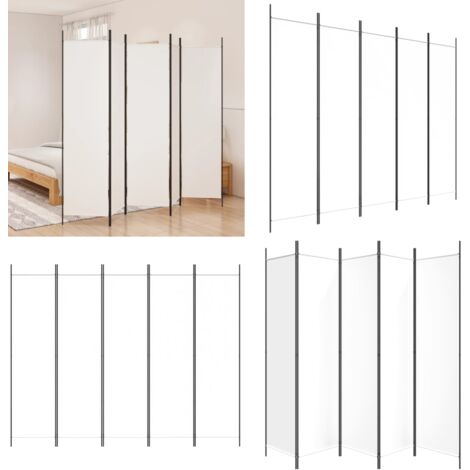 Biombo divisor de 5 paneles de tela blanco 250x200 cm - Biombo de tela - Biombo plegable