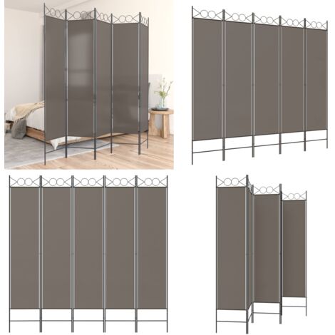 Biombo divisor de 5 paneles de tela gris antracita 200x200 cm - Biombo de tela - Biombo plegable