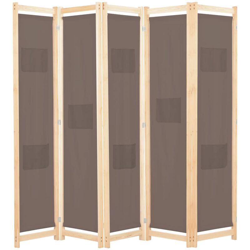 

Biombo divisor de 5 paneles de tela marrón 200x170x4 cm - Marrón