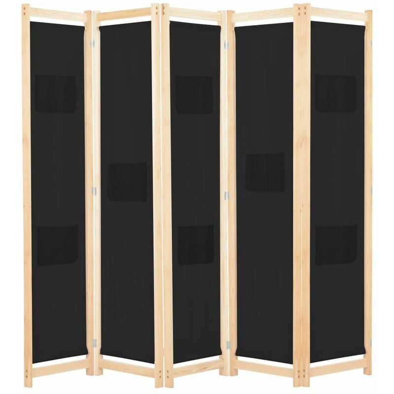 

Biombo divisor de 5 paneles de tela negro 200x170x4 cm
