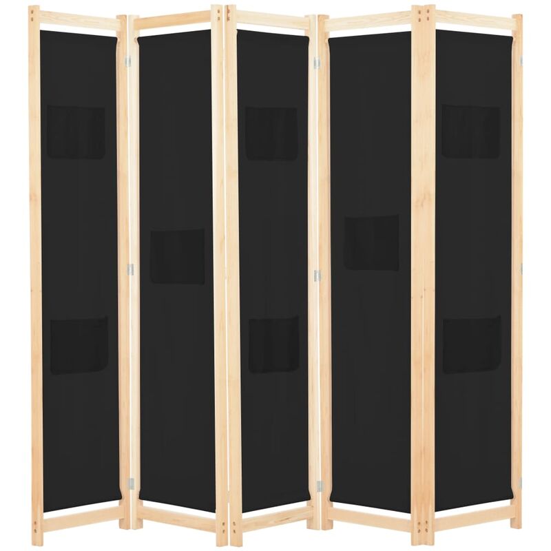 

Biombo divisor de 5 paneles de tela negro 200x170x4 cm
