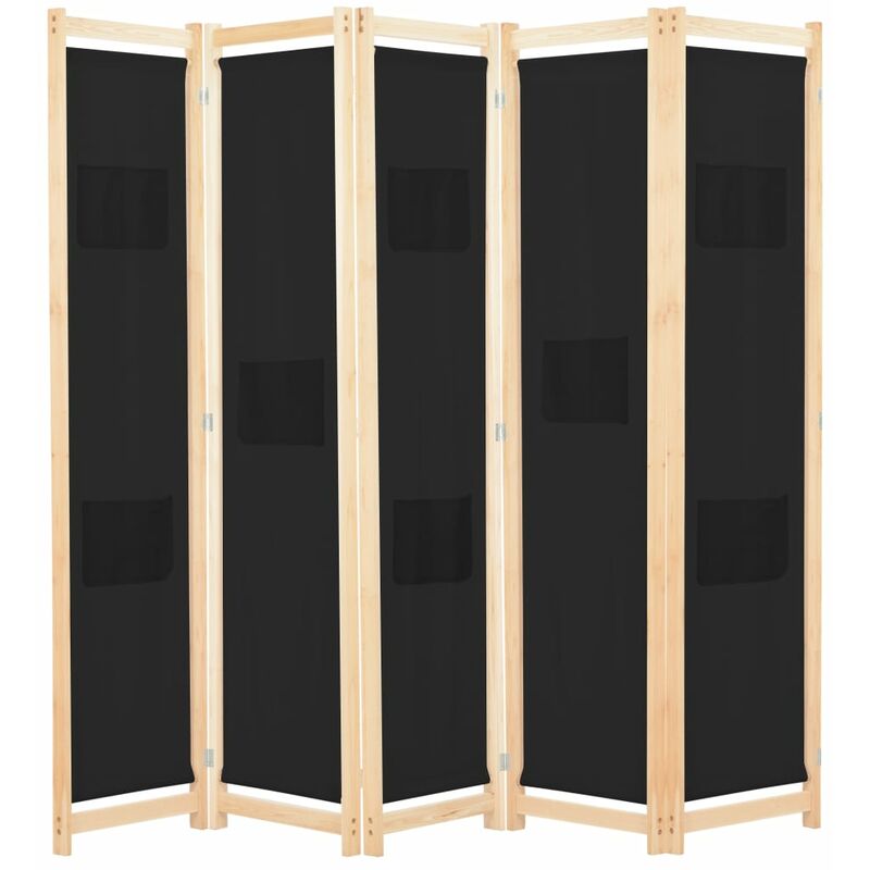 

Biombo divisor de 5 paneles de tela negro 200x170x4 cm - Negro