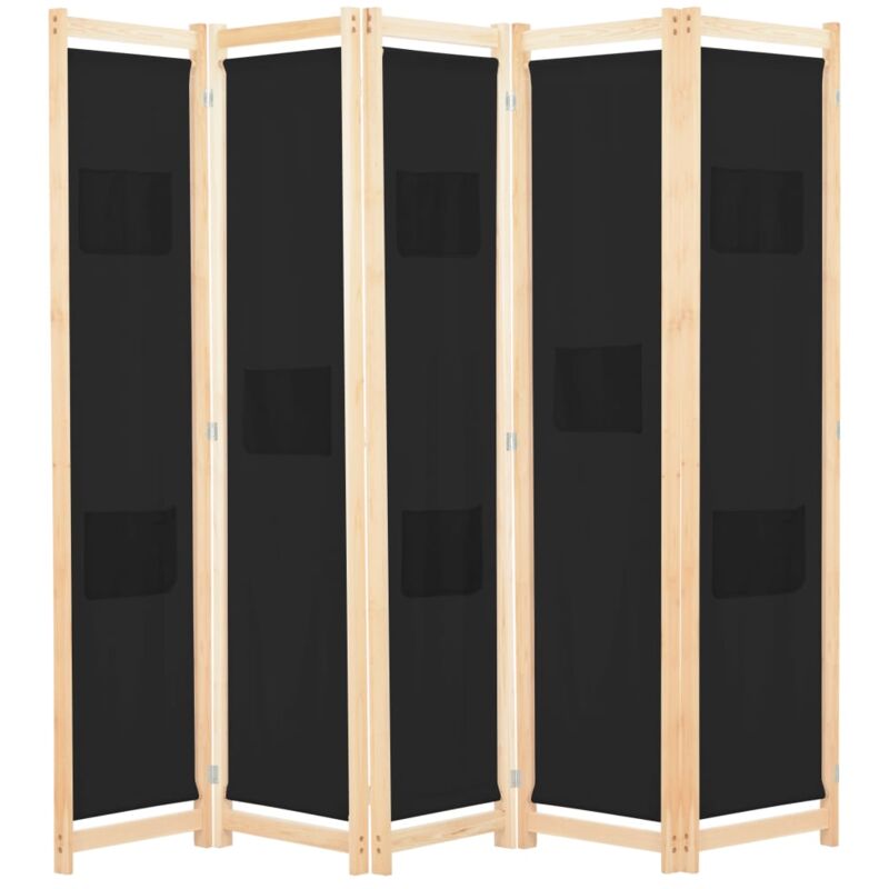 

Biombo divisor de 5 paneles de tela negro 200x170x4 cm - Negro - Vidaxl