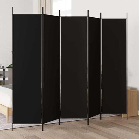 Biombo divisor de 5 paneles de tela negro 250x200 cm