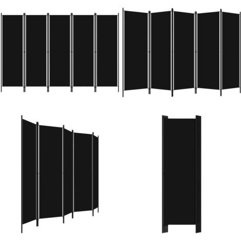 Biombo divisor de 5 paneles negro 250x180 cm - Pantalla de privacidad - Biombo de pie