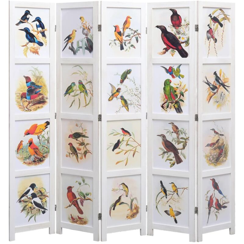 

Biombo divisor de 5 paneles pájaros blanco 175x165 cm - Blanco - Vidaxl