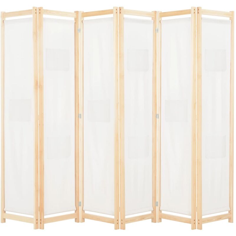 

Biombo divisor de 6 paneles de tela color crema 240x170x4 cm