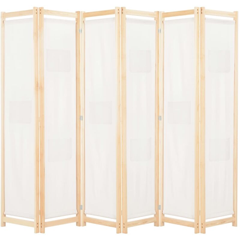 

Biombo divisor de 6 paneles de tela color crema 240x170x4 cm