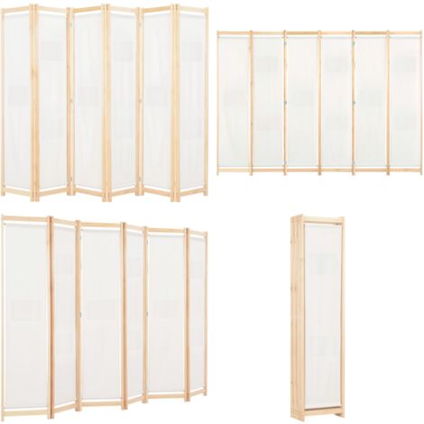 Biombo divisor de 6 paneles de tela color crema 240x170x4 cm - Biombo de tela - Separador de habitación