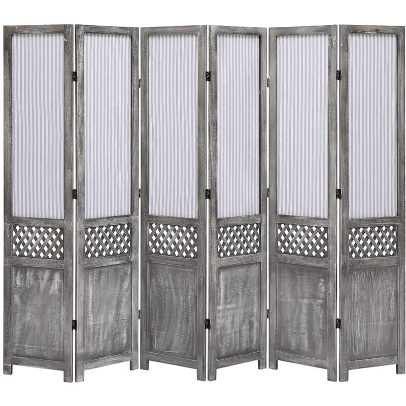 

Biombo divisor de 6 paneles de tela gris 210x165 cm