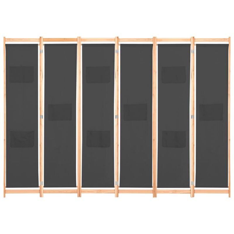 

Happyshopping - Biombo divisor de 6 paneles de tela gris 240x170x4 cm