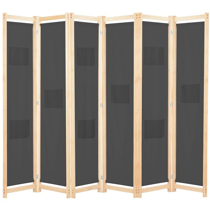 

Biombo divisor de 6 paneles de tela gris 240x170x4 cm