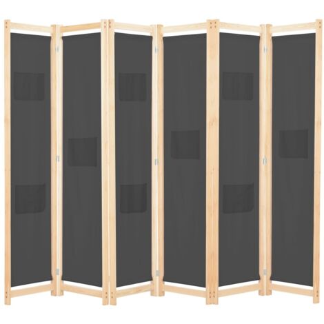 Biombo divisor de 6 paneles de tela gris 240x170x4 cm