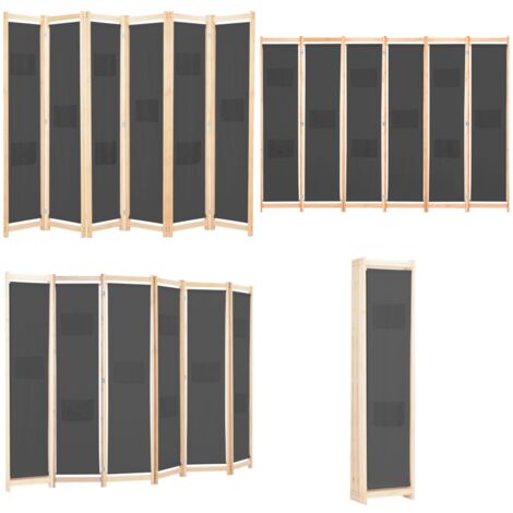 Biombo divisor de 6 paneles de tela gris 240x170x4 cm - Biombo de tela - Biombo de madera
