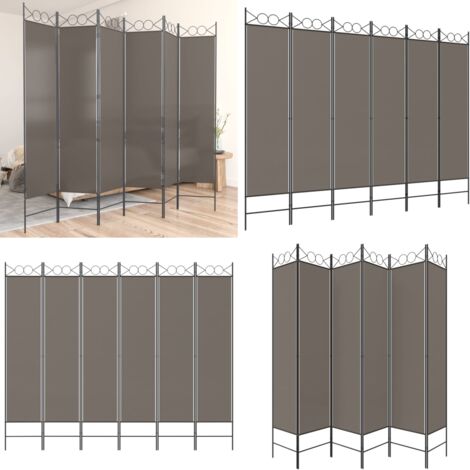 Biombo divisor de 6 paneles de tela gris antracita 240x200 cm - Biombo de tela - Biombo plegable