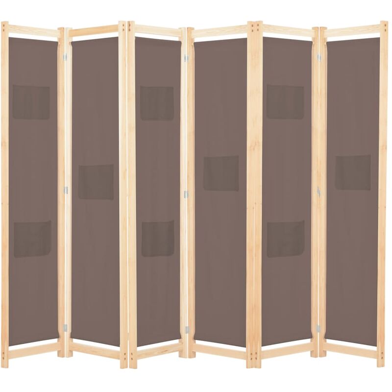 

Biombo divisor de 6 paneles de tela marrón 240x170x4 cm - Marrón
