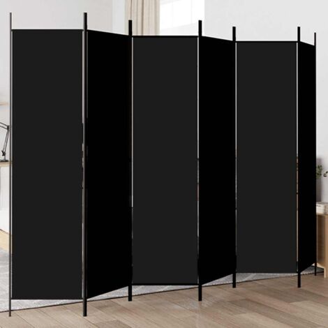 Biombo divisor de 6 paneles de tela negro 300x200 cm