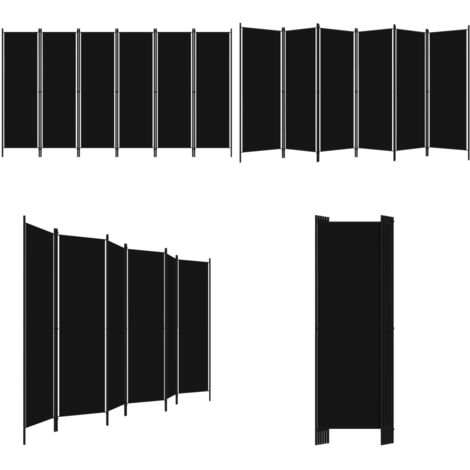 Biombo divisor de 6 paneles negro 300x180 cm - Pantalla de privacidad - Biombo de pie