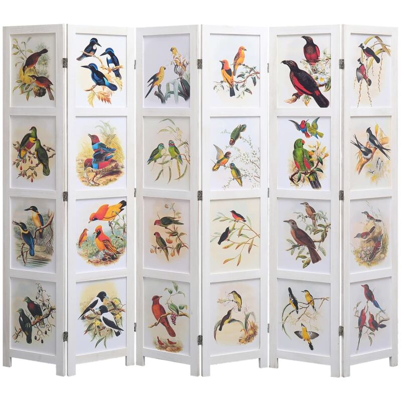 

Biombo divisor de 6 paneles pájaros blanco 210x165 cm - Blanco